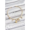 BFS Pirinç Zirkon Taşlı Tavşan Ve Kalp Model Gold Renk Charm Bileklik