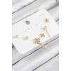 BFS Pirinç Zirkon Taşlı Yonca Model Gold Renk 925 Ayar Gümüş Çivi Kadın Küpe Set