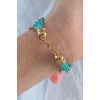 BFS Turkuaz Renk Kar Tanesi Figür Zincir Detay İpli Çoklu Bileklik