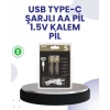BFS Type-C USB ile Hızlı Şarj Edilebilir AA Kalem Pil | 1.5V Lityum | Çiftli Paket
