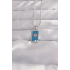 Mey İthalat® 316L Çelik Gümüş Renk Mavi Mineli Güneş Model Tarot Kolye