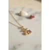 Mey İthalat® 316L Çelik Zincir Gold Renk Pembe Kiraz Model Kolye