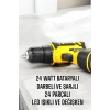 Mey İthalat® Çift Bataryalı Metal Dişli Darbeli Şarjlı Matkap Seti 24W Güç ve 24 Parça Aksesuar