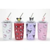 Mey İthalat® Sanrio Hello Kitty Ve Kuromi Figürlü Isı Muhafazalı Metal Pipetli Çelik Kupa