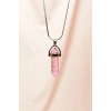 Pembe Kuvars Doğal Taşı Zincirli El Yapımı Tasarımlı Kolye Uç: 3,5 cm Zincir: 20 cm Kutulu