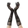 Siyah Uzun Gül Desenli Dantel Kadın Eldiveni