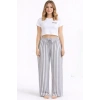 Viskon Pamuklu Kadın Açık Gri Çizgili Pijama Pantolon - MG006 - Mudanis