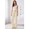 Viskon Pamuklu Kadın Açık Sarı Desenli Pijama Pantolon - MG010 - Mudanis