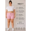 Viskon Pamuklu Kadın Büyük Beden Pembe Desenli Şort - MGB017 - Mudanis