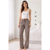 Viskon Pamuklu Kadın Gri Desenli Pijama Pantolon - MG011 - Mudanis