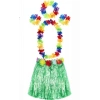 Yetişkin Ve Çocuk Uyumlu Luau Aloha Hawaii Yeşil Etek Ve Renkli Kolye Taç 2 Adet Bileklik Seti
