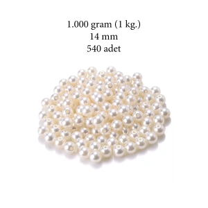 1.000 gram (1 kg.) 14mm Krem Renk Plastik İnci Boncuk Çanta ve Takı Yapım Boncuğu (~540 adet)