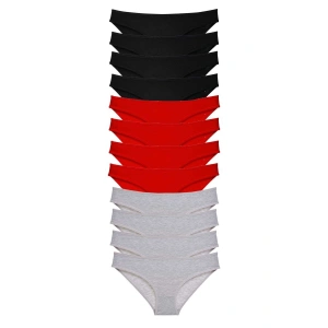 12 adet Süper Eko Set Likralı Kadın Slip Külot Siyah Kırmızı Gri