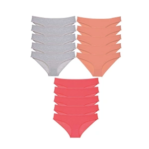 15 adet Süper Eko Set Likralı Kadın Slip Külot Gri Pudra Fuşya