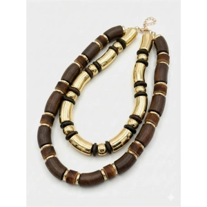 2li Ahşap Kolye - Kahverengi