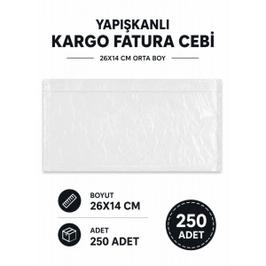 26x14 Cm Orta Boy Yapışkanlı Kargo Fatura Cebi 250 Adet