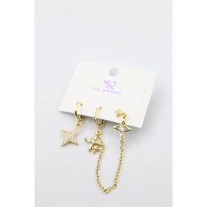 3lü Kuzey Yıldızı Küpe - Altın