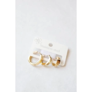 3lü Taşsız Çelik Halka Küpe - Altın