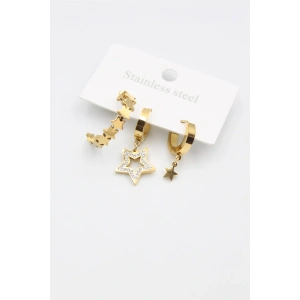3lü Yıldız Küpe - Altın