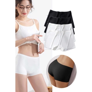4 Adet Kadın Dikişsiz Görünmez İz Yapmaz Mini Şort Boxer Siyah Beyaz