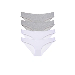 4 adet Süper Eko Set Likralı Kadın Slip Külot Gri Beyaz