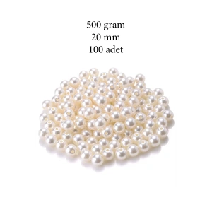 500 gram 20mm Krem Renk Plastik İnci Boncuk Çanta ve Takı Yapım Boncuğu (~100 adet)