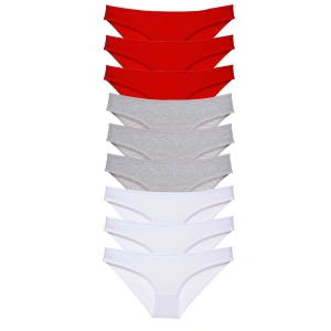 9 adet Süper Eko Set Likralı Kadın Slip Külot Kırmızı Gri Beyaz