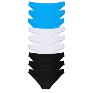 9 adet Süper Eko Set Likralı Kadın Slip Külot Siyah Beyaz Mavi