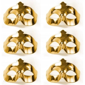 Altın Metalize Renk Düz Balo Parti Maskesi 6 Adet