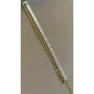 Baget Taşlı Zincir Bileklik - Altın