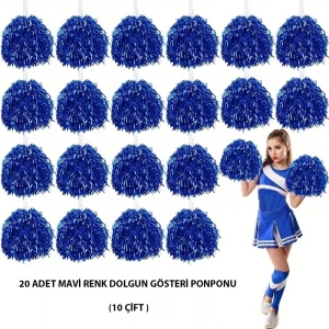 BFS 10 Çift ( 20 Adet ) Mavi Renk 23 Nisan 19 Mayıs 29 Ekim Okul Gösteri Ponponları