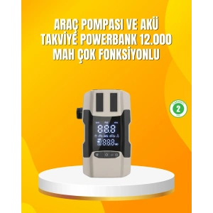 BFS 12.000 mAh Akü Takviye Powerbank Dahili Hava Pompalı Dijital Ekranlı