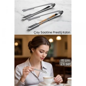 BFS 2 li Paslanmaz Çelik Şeker Maşası - Profesyonel Sunum ve Servis Maşası Seti - 15 cm