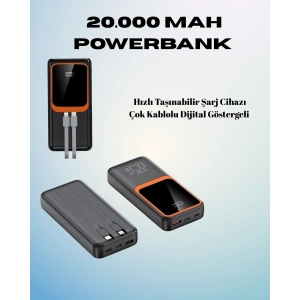 BFS 20000 mAh Powerbank | Çok Kablolu, Dijital Göstergeli, Yüksek Hızlı Şarj Cihazı