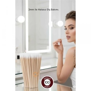 BFS 2mm Ucu Pamuklu Ahşap Micro Swab Diş Bakım Çubuğu - 100 Adet Premium Hijyenik Bakım Çubuğu