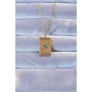 BFS 316L Altın Renk İşlemeli Nazarlı Göz Model Vintage Kolye