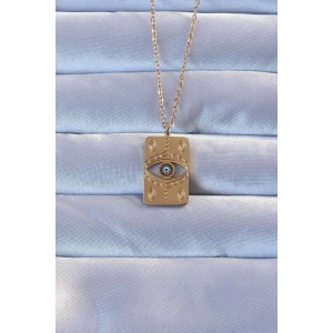 BFS 316L Altın Renk İşlemeli Nazarlı Vintage Kolye