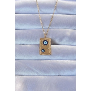 BFS 316L Altın Renk İşlemeli Nazarlı Vintage Kolye