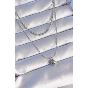 BFS 316L Çelik Çift Zincirli Gümüş Renk Topçuk Model Kolye