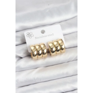 BFS 316L Çelik Gold Renk 3lü Görünüm Kadın Küpe