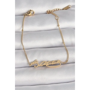 BFS 316L Çelik Gold Renk Atatürk İmza Model Kadın Bileklik