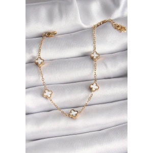 BFS 316L Çelik Gold Renk Beyaz Baby Boy Yonca Model Kadın Bileklik