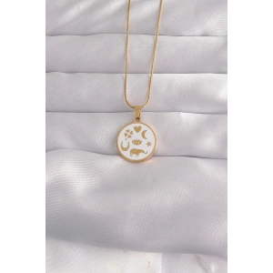 BFS 316L Çelik Gold Renk Beyaz Mineli Karışık Figürlü Tarot Kolye