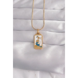 BFS 316L Çelik Gold Renk Beyaz Mineli Kız Figür Tarot Kolye