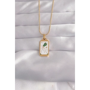 BFS 316L Çelik Gold Renk Beyaz Mineli Tarot Kolye