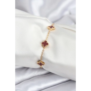 BFS 316L Çelik Gold Renk Bordo Baby Boy Yonca Kadın Bileklik