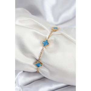 BFS 316L Çelik Gold Renk Buz Mavisi Baby Boy Yonca Kadın Bileklik