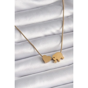 BFS 316L Çelik Gold Renk Fil Kalp Figürlü Kadın Kolye
