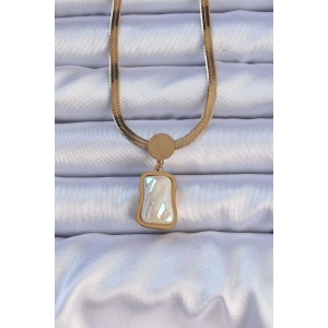 BFS 316L Çelik Gold Renk İtalyan Zincir Ezme Taşlı Kolye