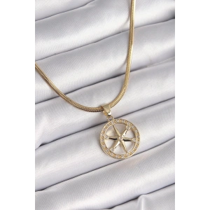 BFS 316L Çelik Gold Renk İtalyan Zincir Zirkon Taşlı Kutup Yıldız Model Kadın Kolye